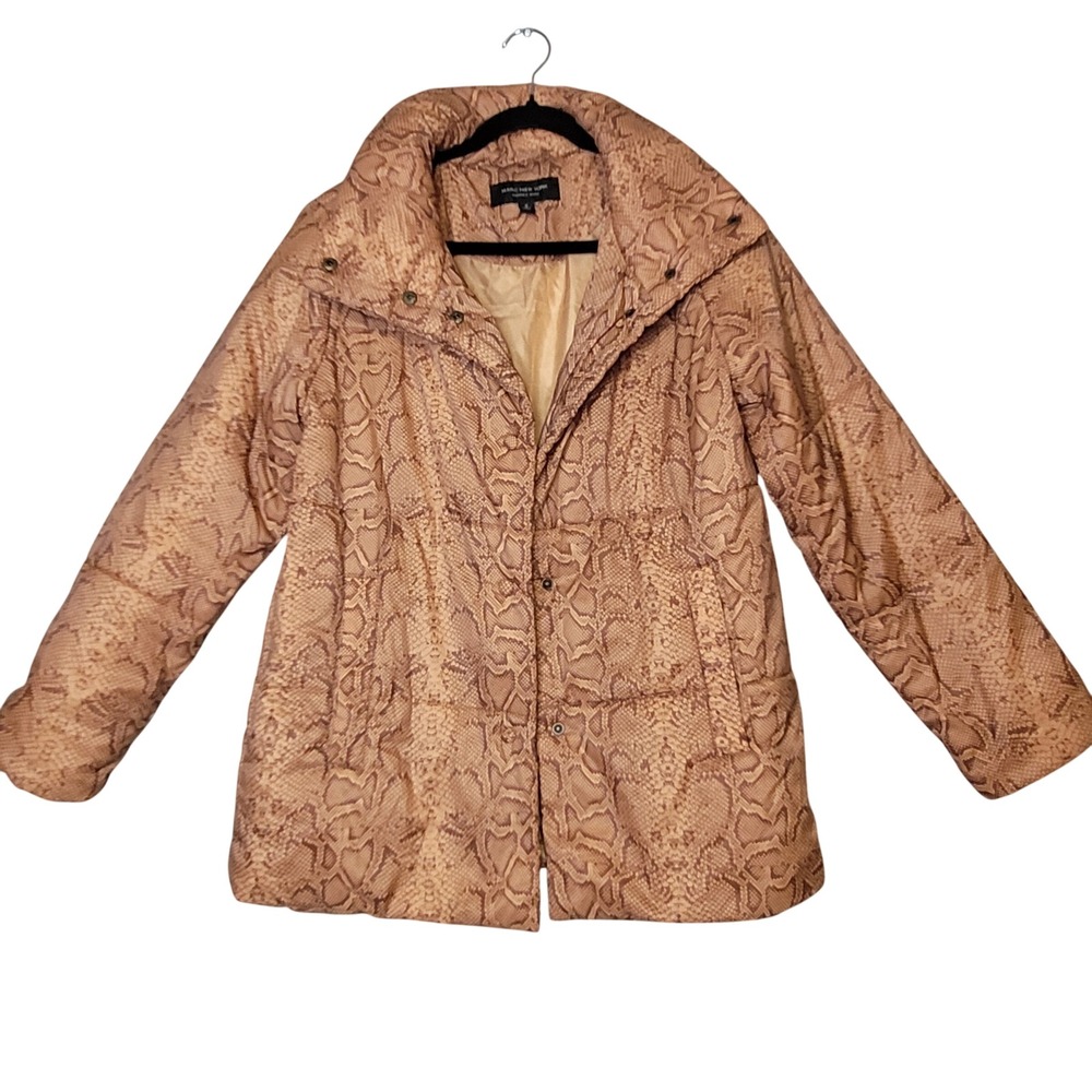 Marc New York Andrew Marc Snakeskin Puffer Jacket Women Medium Tan Animal Print